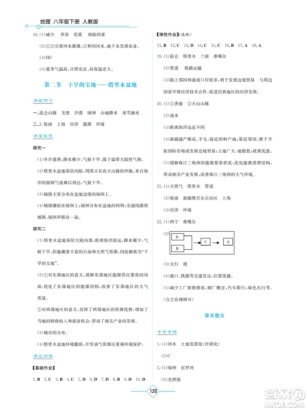 湖南教育出版社2022學法大視野八年級地理下冊人教版答案