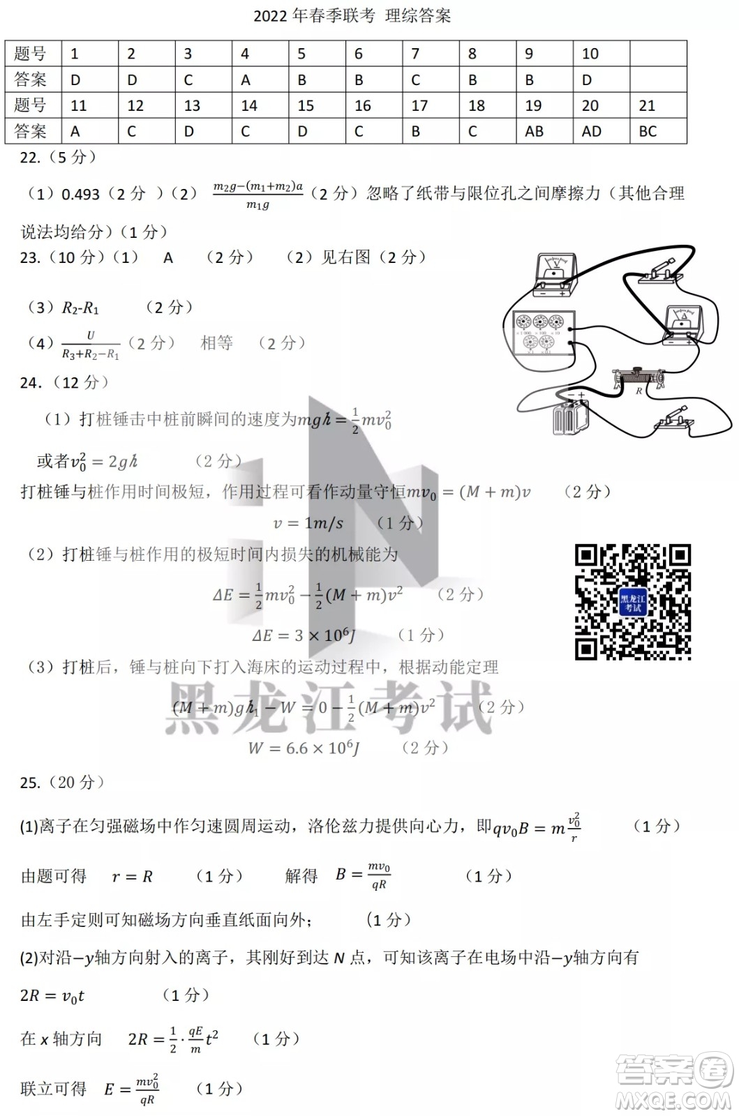 黑龍江省2022年春季學(xué)期高三年級(jí)校際聯(lián)合考試?yán)砜凭C合試題及答案