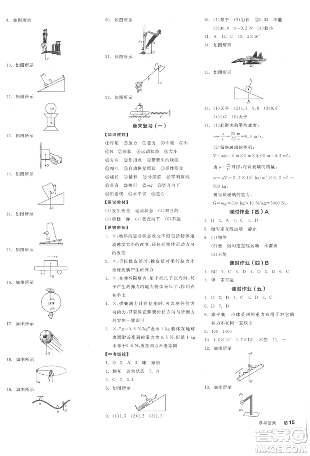 陽光出版社2022全品學(xué)練考聽課手冊八年級物理下冊人教版參考答案