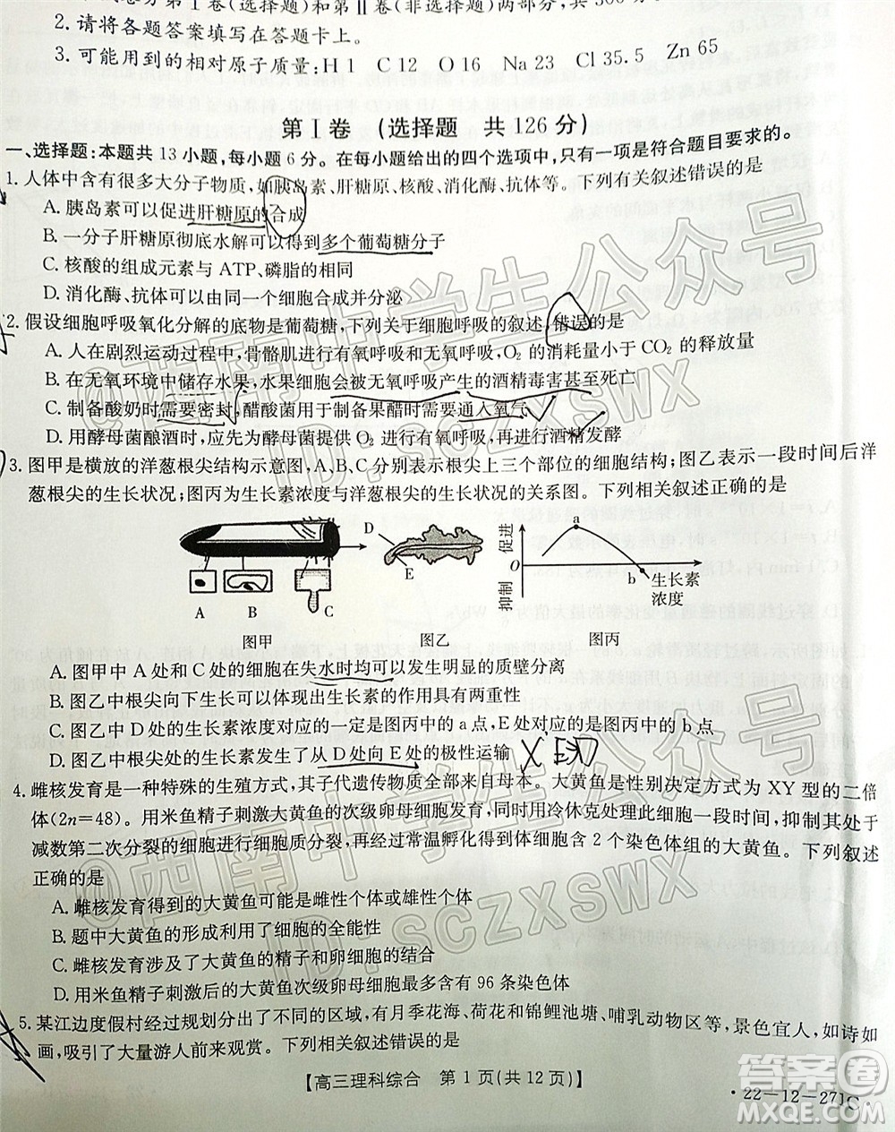 2022屆四省八校金太陽高三2月聯(lián)考理科綜合試題及答案