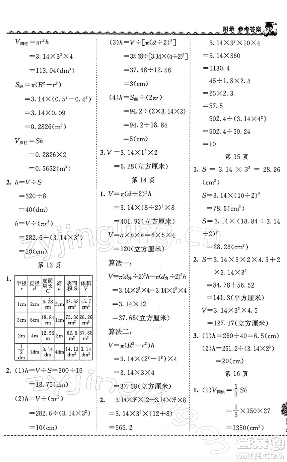 龍門書局2022黃岡小狀元同步計算天天練六年級數(shù)學(xué)下冊R人教版答案