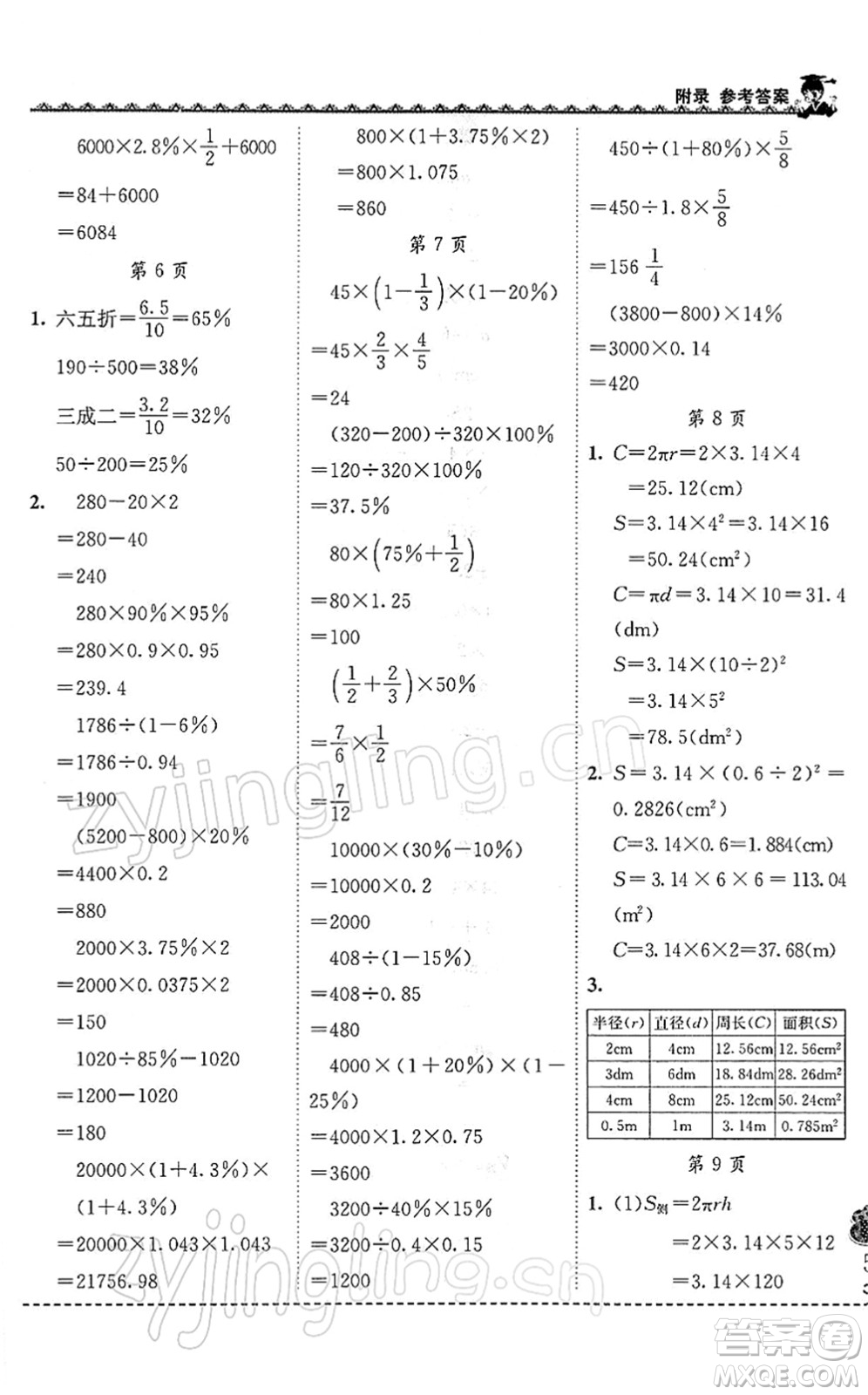 龍門書局2022黃岡小狀元同步計算天天練六年級數(shù)學(xué)下冊R人教版答案