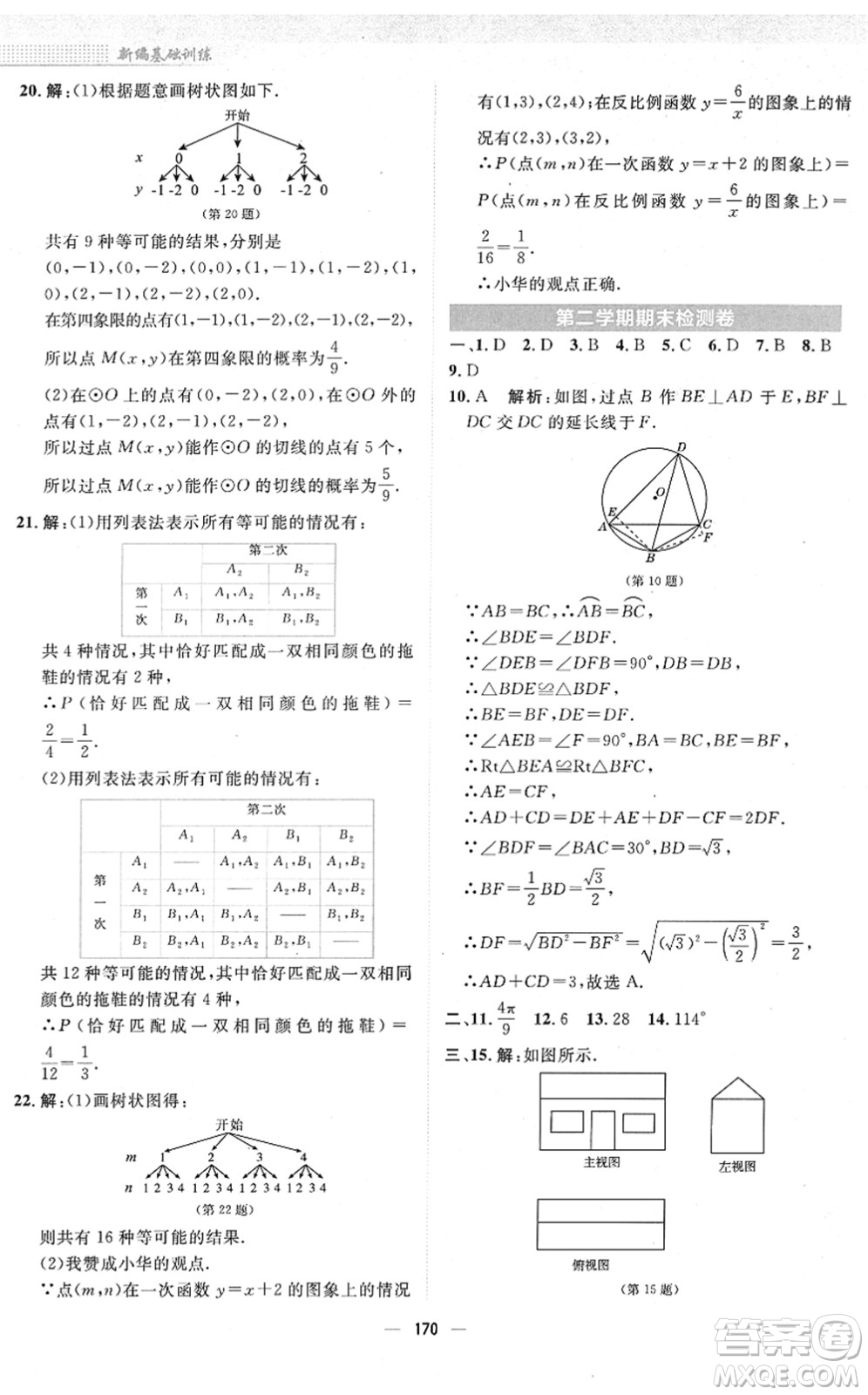 安徽教育出版社2022新編基礎(chǔ)訓(xùn)練九年級(jí)數(shù)學(xué)下冊(cè)通用版S答案