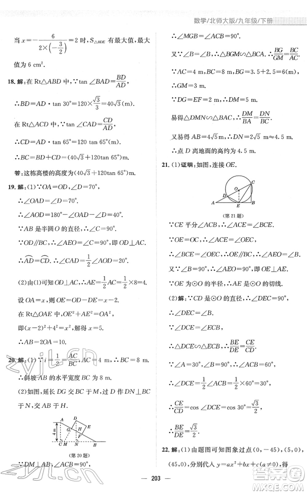 安徽教育出版社2022新編基礎(chǔ)訓(xùn)練九年級數(shù)學(xué)下冊北師大版答案