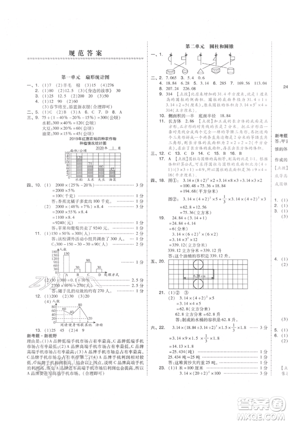 天津人民出版社2022全品小復習六年級數(shù)學下冊蘇教版江蘇專版參考答案