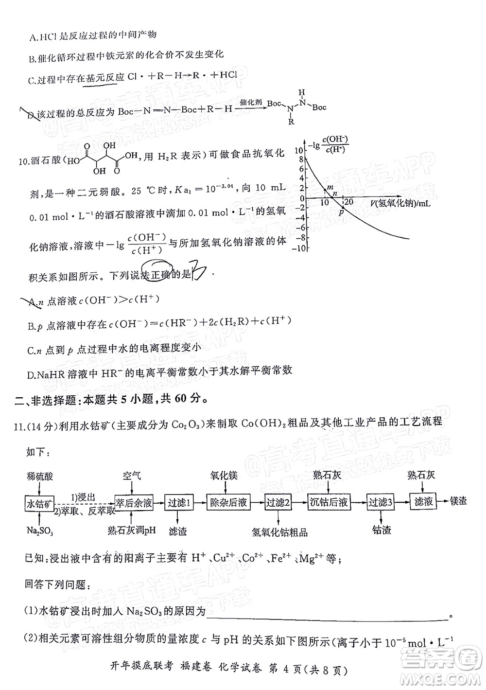 百師聯(lián)盟2022屆高三開年摸底聯(lián)考福建卷化學試卷及答案