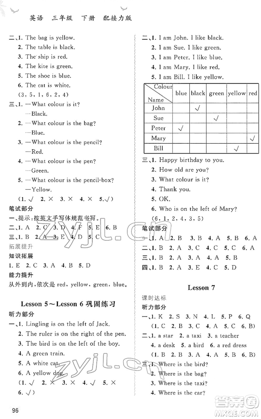 廣西教育出版社2022新課程學(xué)習(xí)與測(cè)評(píng)同步學(xué)習(xí)三年級(jí)英語下冊(cè)接力版答案