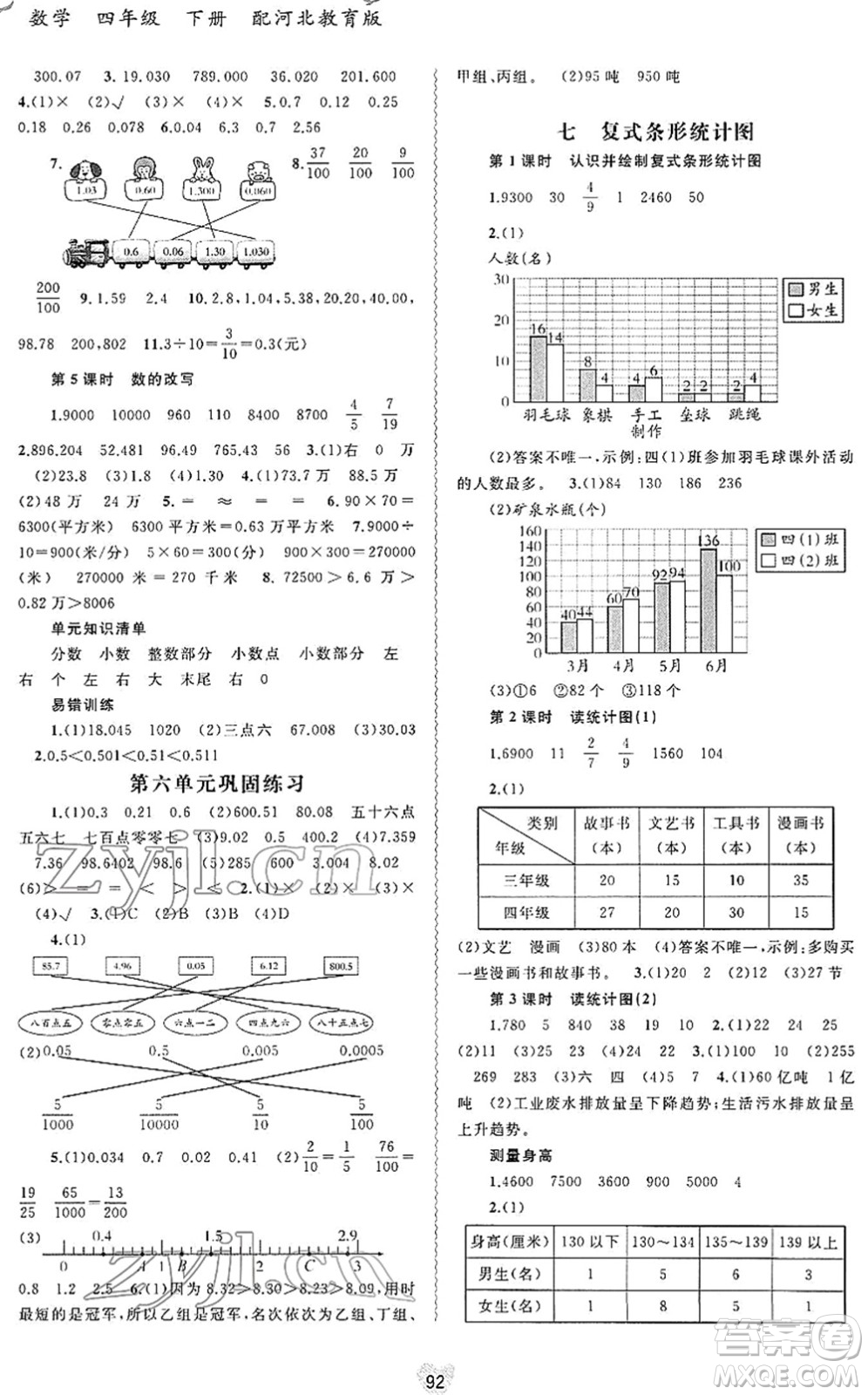 廣西教育出版社2022新課程學習與測評同步學習四年級數(shù)學下冊河北教育版答案