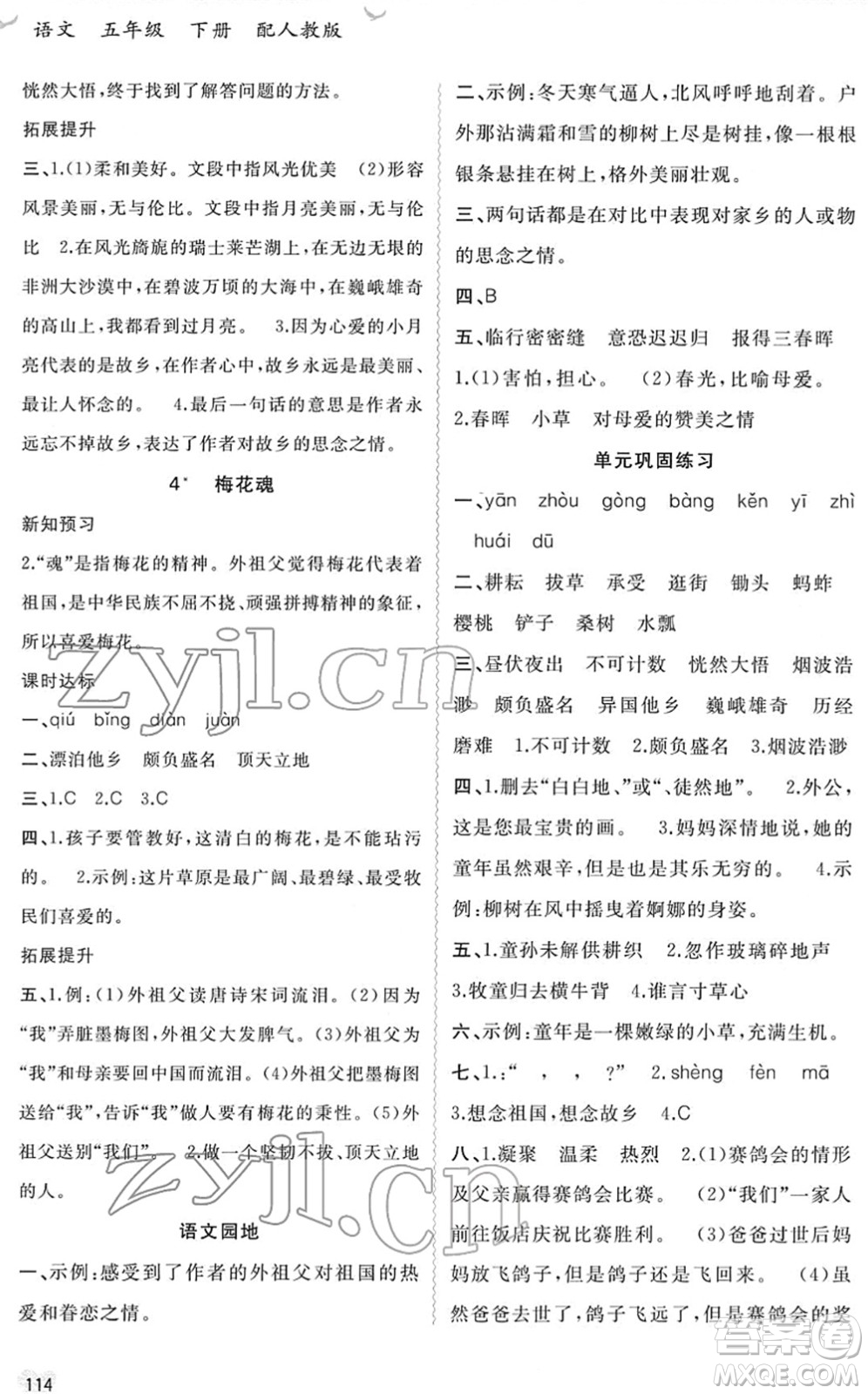 廣西教育出版社2022新課程學(xué)習(xí)與測評同步學(xué)習(xí)五年級語文下冊人教版答案