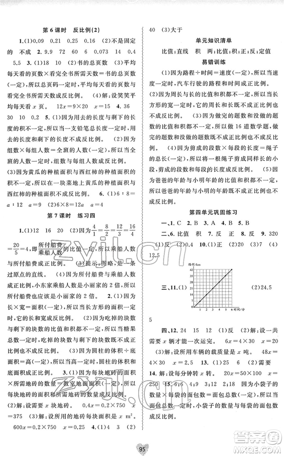 廣西教育出版社2022新課程學習與測評同步學習六年級數(shù)學下冊北師大版答案