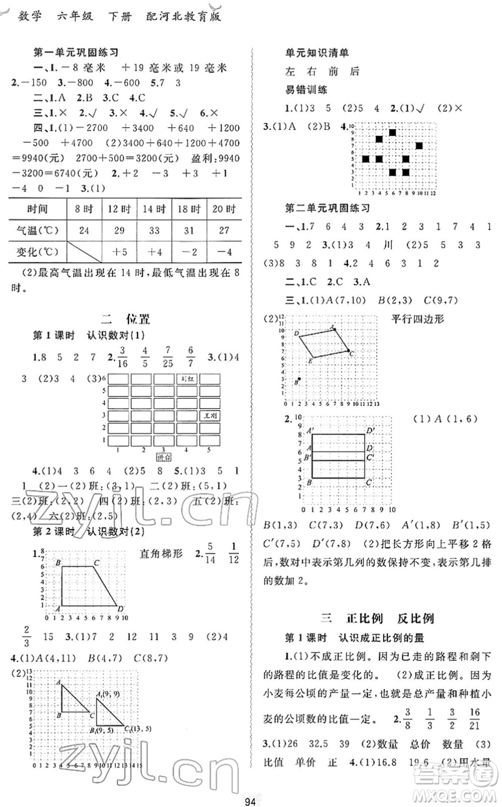 廣西教育出版社2022新課程學(xué)習(xí)與測評同步學(xué)習(xí)六年級數(shù)學(xué)下冊河北教育版答案