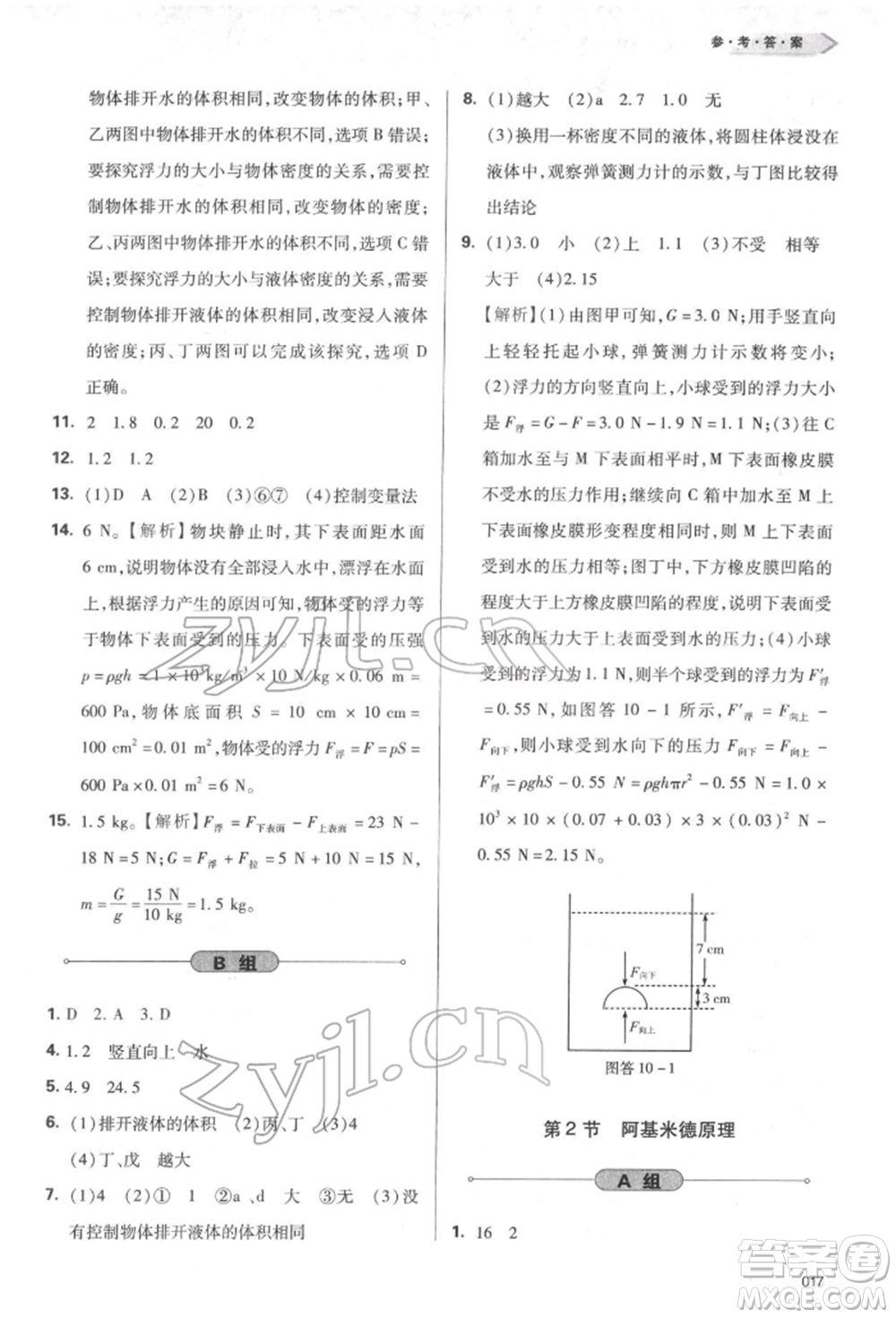 天津教育出版社2022學(xué)習(xí)質(zhì)量監(jiān)測(cè)八年級(jí)物理下冊(cè)人教版參考答案