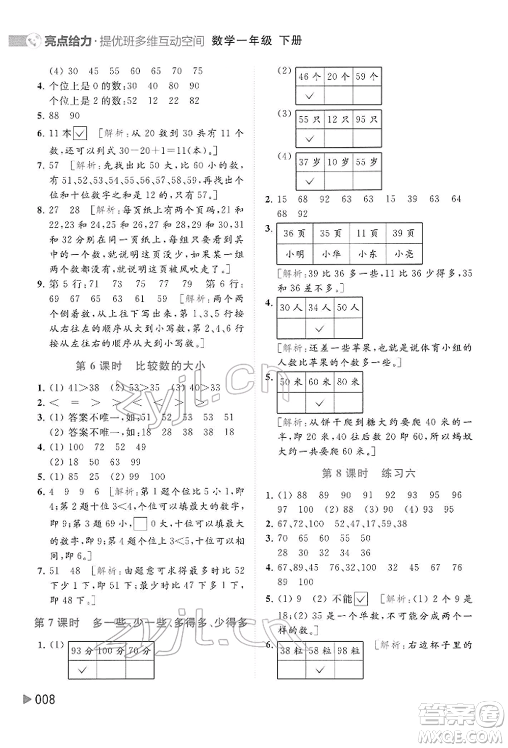 北京教育出版社2022亮點(diǎn)給力提優(yōu)班多維互動(dòng)空間一年級(jí)數(shù)學(xué)下冊(cè)蘇教版參考答案