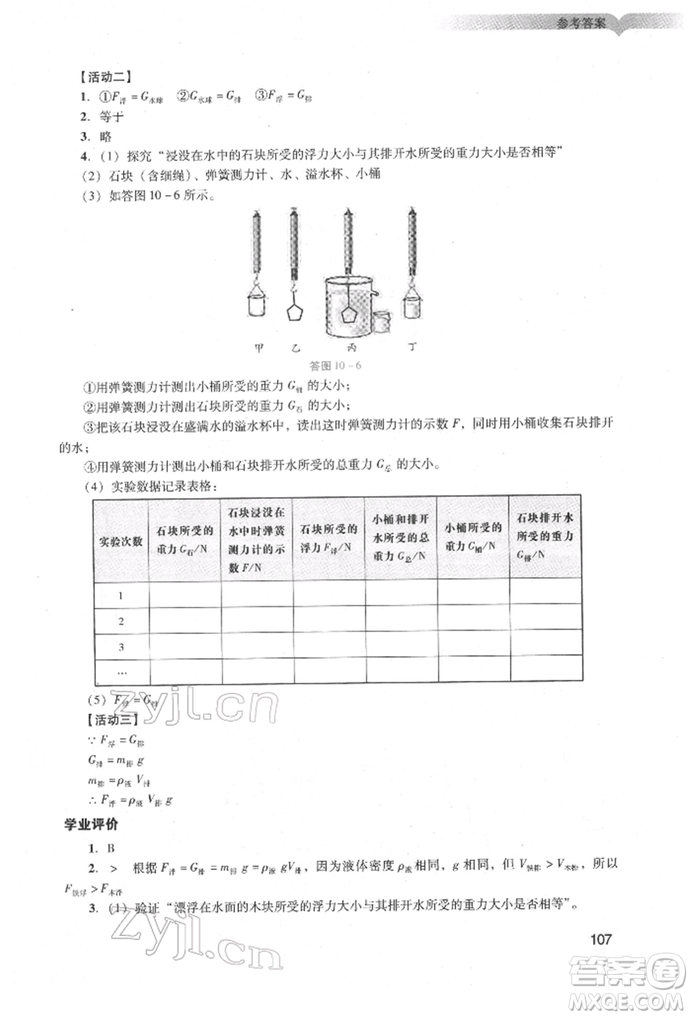 廣州出版社2022陽光學(xué)業(yè)評價八年級物理下冊人教版參考答案