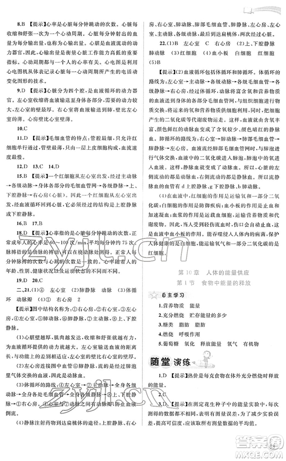 廣西教育出版社2022新課程學(xué)習(xí)與測評同步學(xué)習(xí)七年級生物下冊北師大版答案