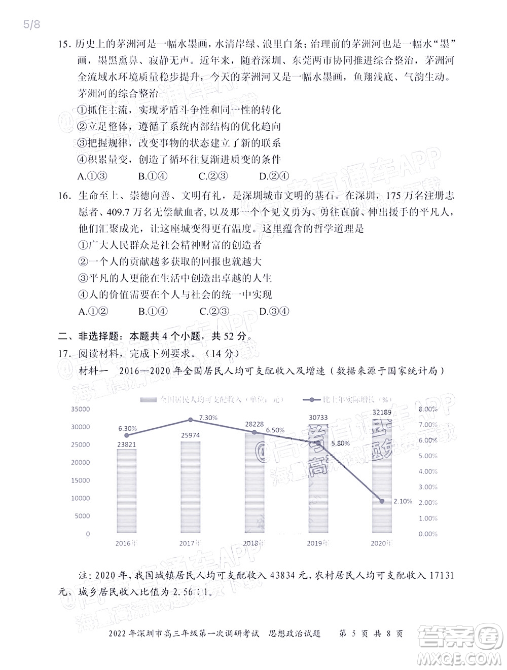 2022年深圳市高三年級第一次調(diào)研考試思想政治試題及答案