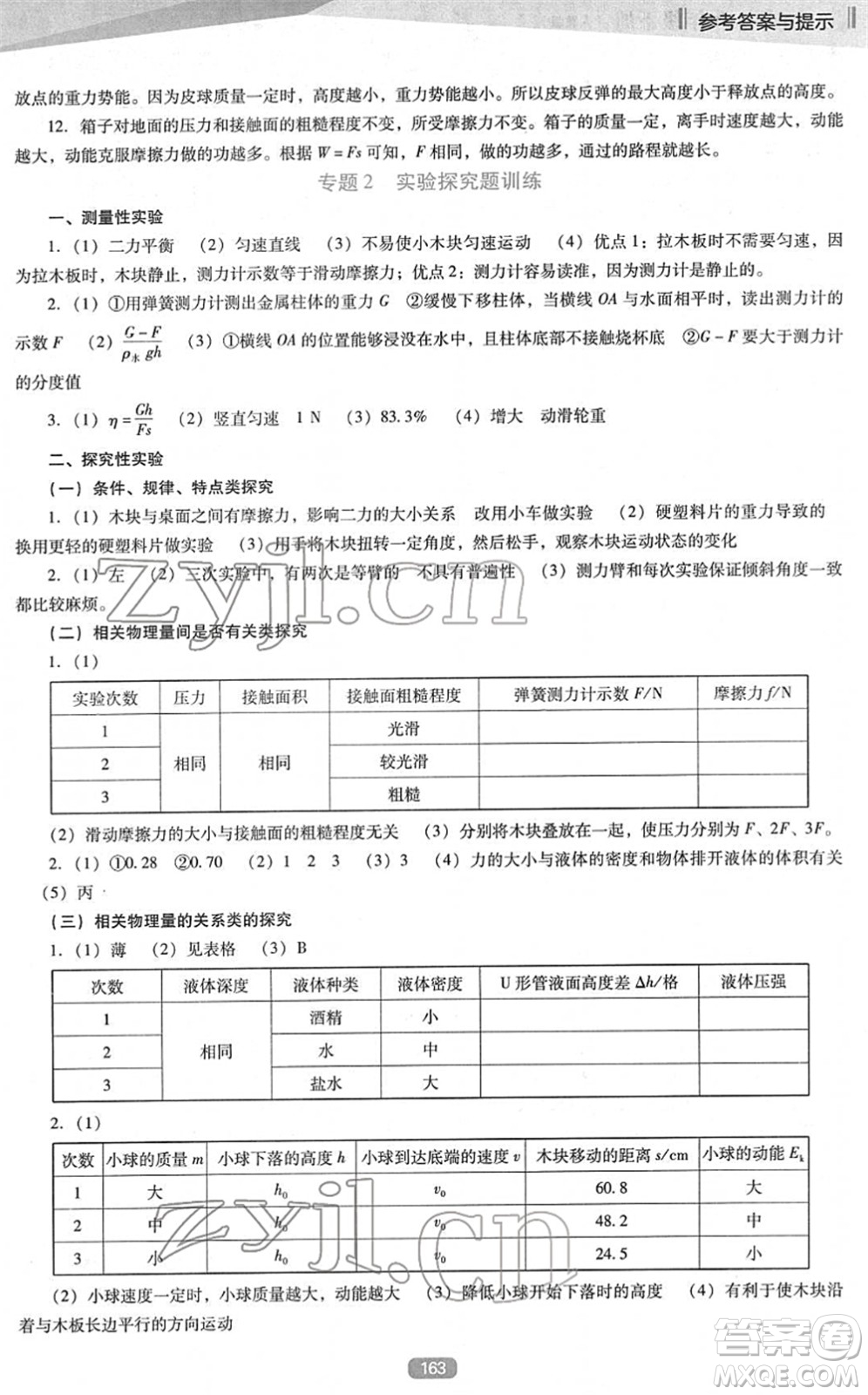 遼海出版社2022新課程物理能力培養(yǎng)八年級下冊人教版D版大連專用答案