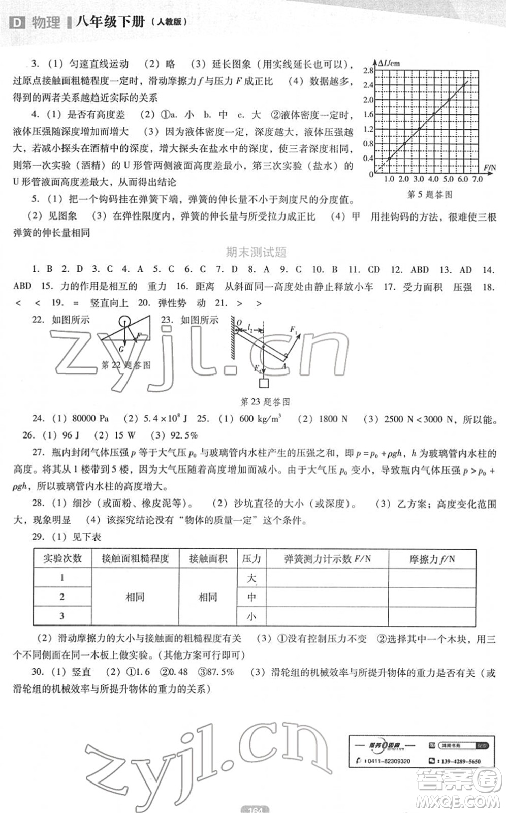 遼海出版社2022新課程物理能力培養(yǎng)八年級下冊人教版D版大連專用答案