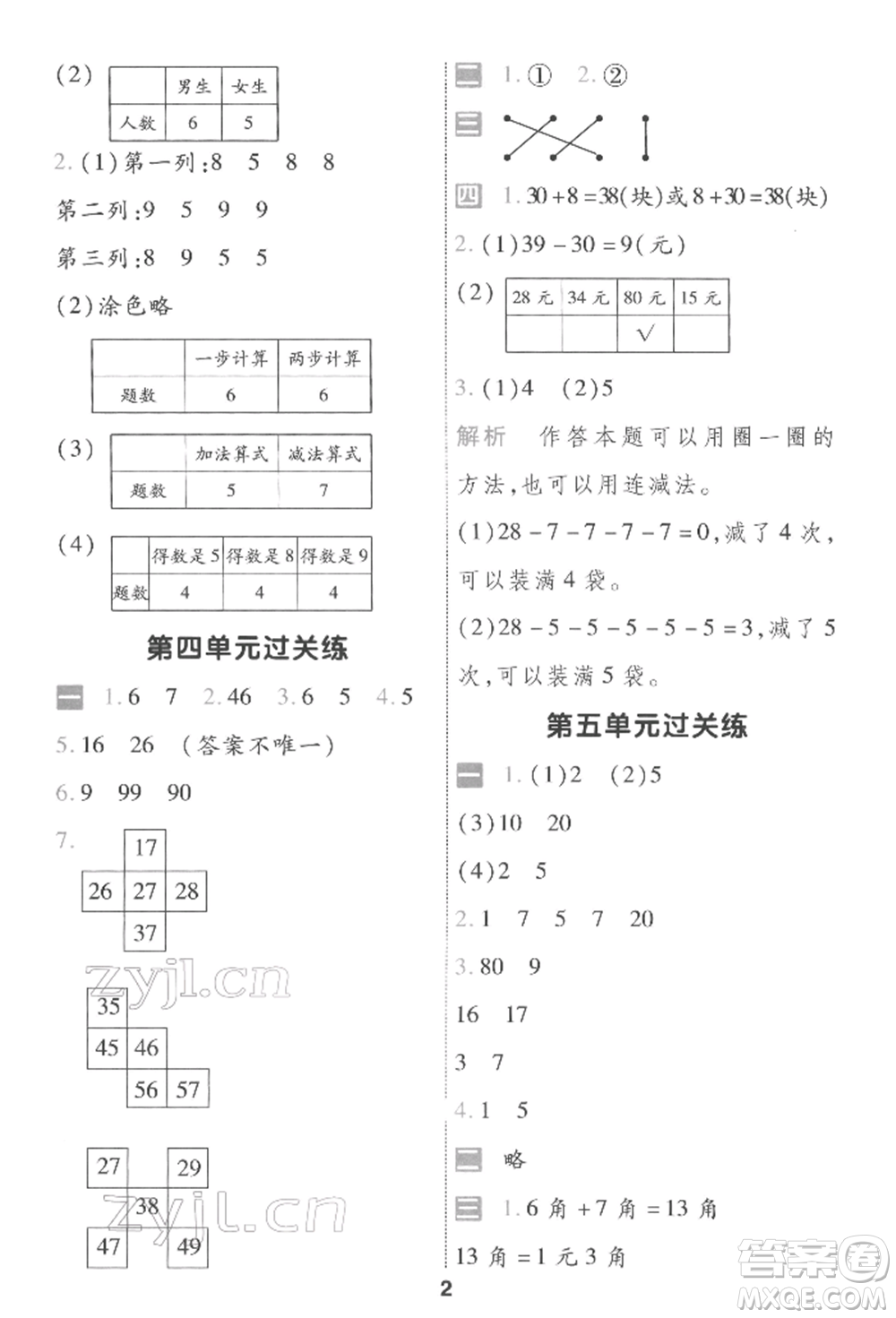 南京師范大學(xué)出版社2022一遍過一年級(jí)數(shù)學(xué)下冊(cè)人教版參考答案