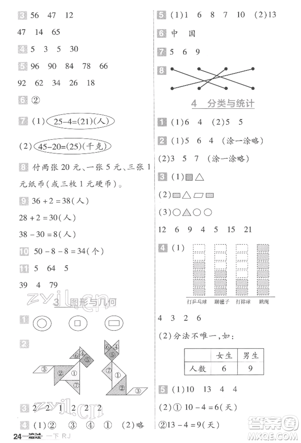 南京師范大學(xué)出版社2022一遍過一年級(jí)數(shù)學(xué)下冊(cè)人教版參考答案