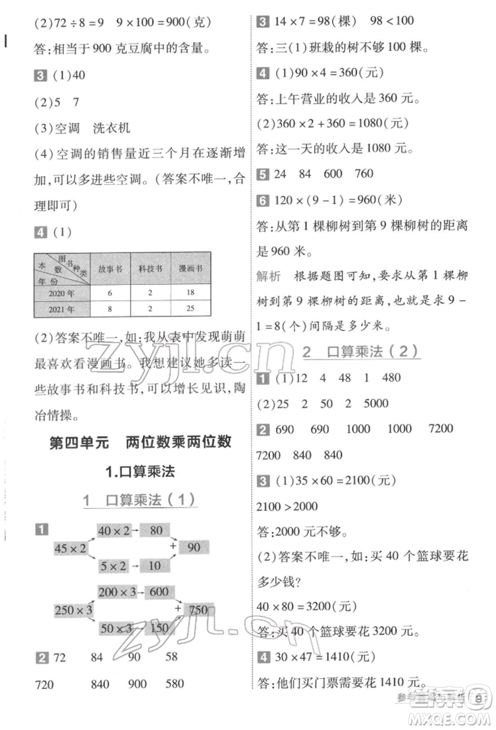 南京師范大學(xué)出版社2022一遍過三年級數(shù)學(xué)下冊人教版參考答案