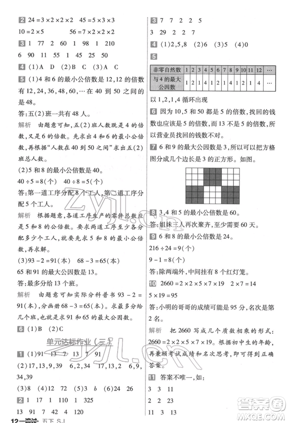 南京師范大學(xué)出版社2022一遍過(guò)五年級(jí)數(shù)學(xué)下冊(cè)蘇教版參考答案