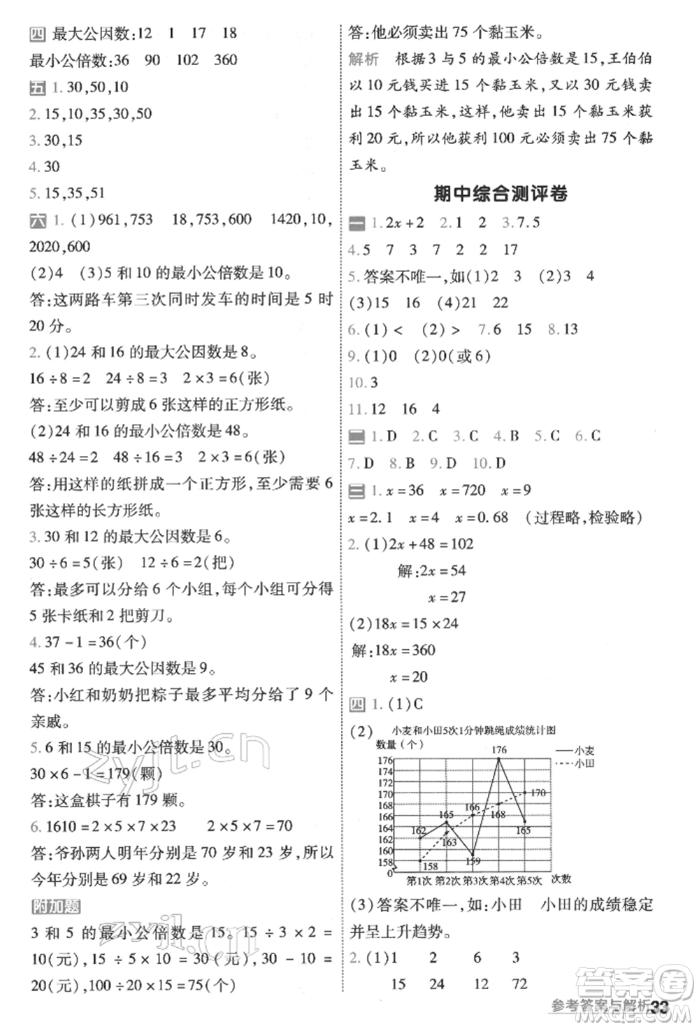 南京師范大學(xué)出版社2022一遍過(guò)五年級(jí)數(shù)學(xué)下冊(cè)蘇教版參考答案