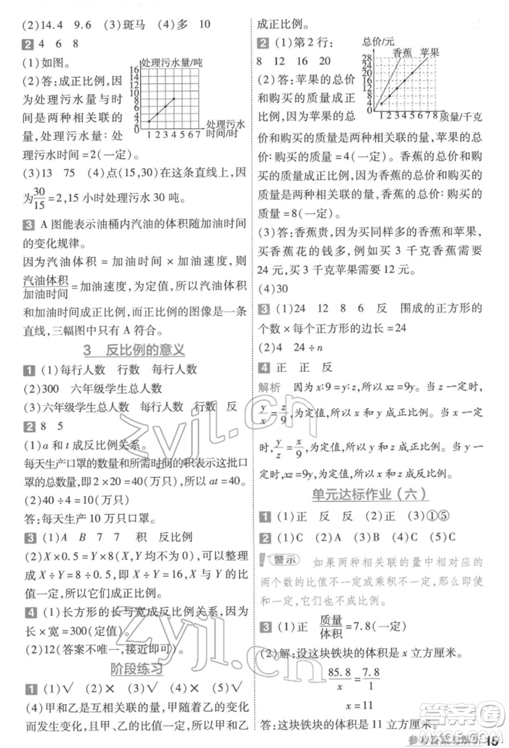 南京師范大學(xué)出版社2022一遍過六年級數(shù)學(xué)下冊蘇教版參考答案