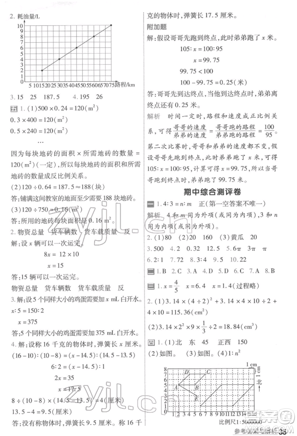 南京師范大學(xué)出版社2022一遍過六年級數(shù)學(xué)下冊蘇教版參考答案