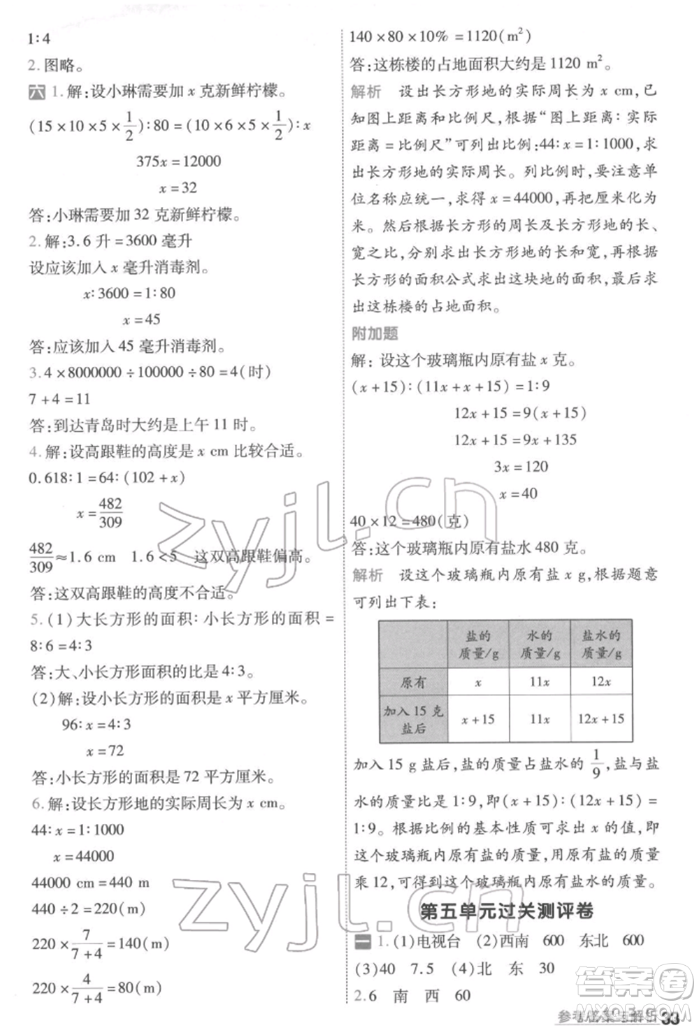 南京師范大學(xué)出版社2022一遍過六年級數(shù)學(xué)下冊蘇教版參考答案