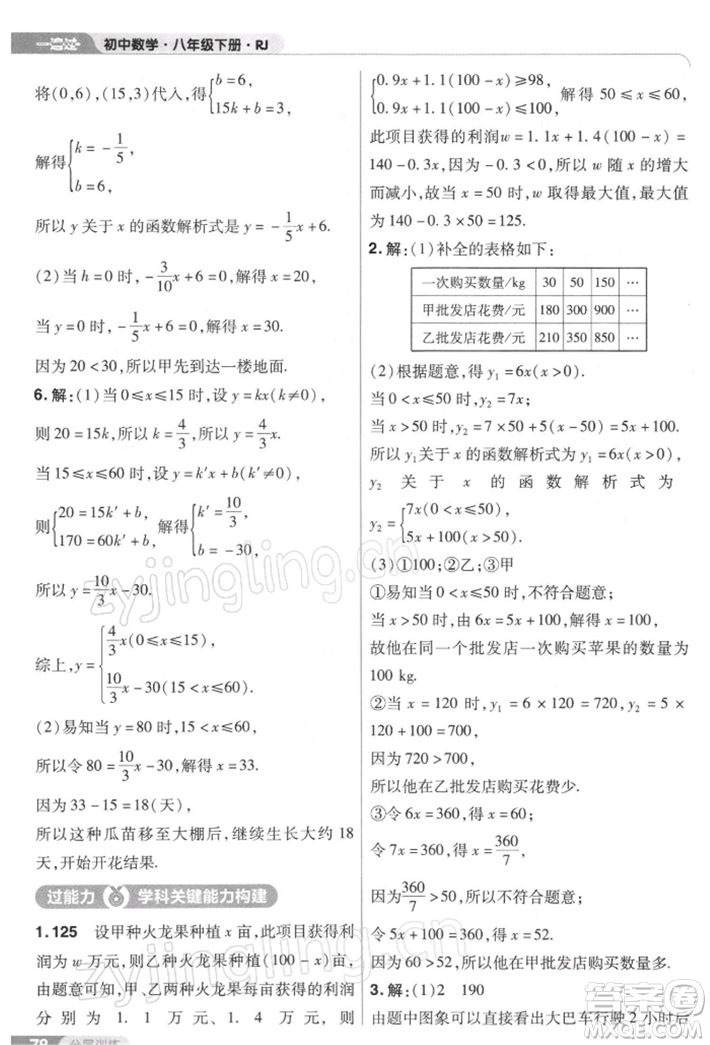 南京師范大學(xué)出版社2022一遍過八年級數(shù)學(xué)下冊人教版參考答案