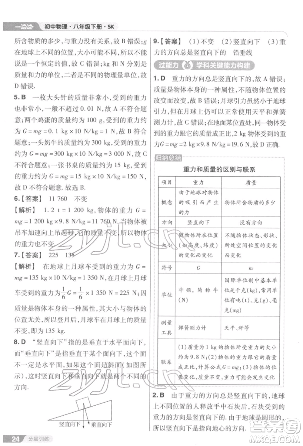 南京師范大學出版社2022一遍過八年級物理下冊蘇科版參考答案