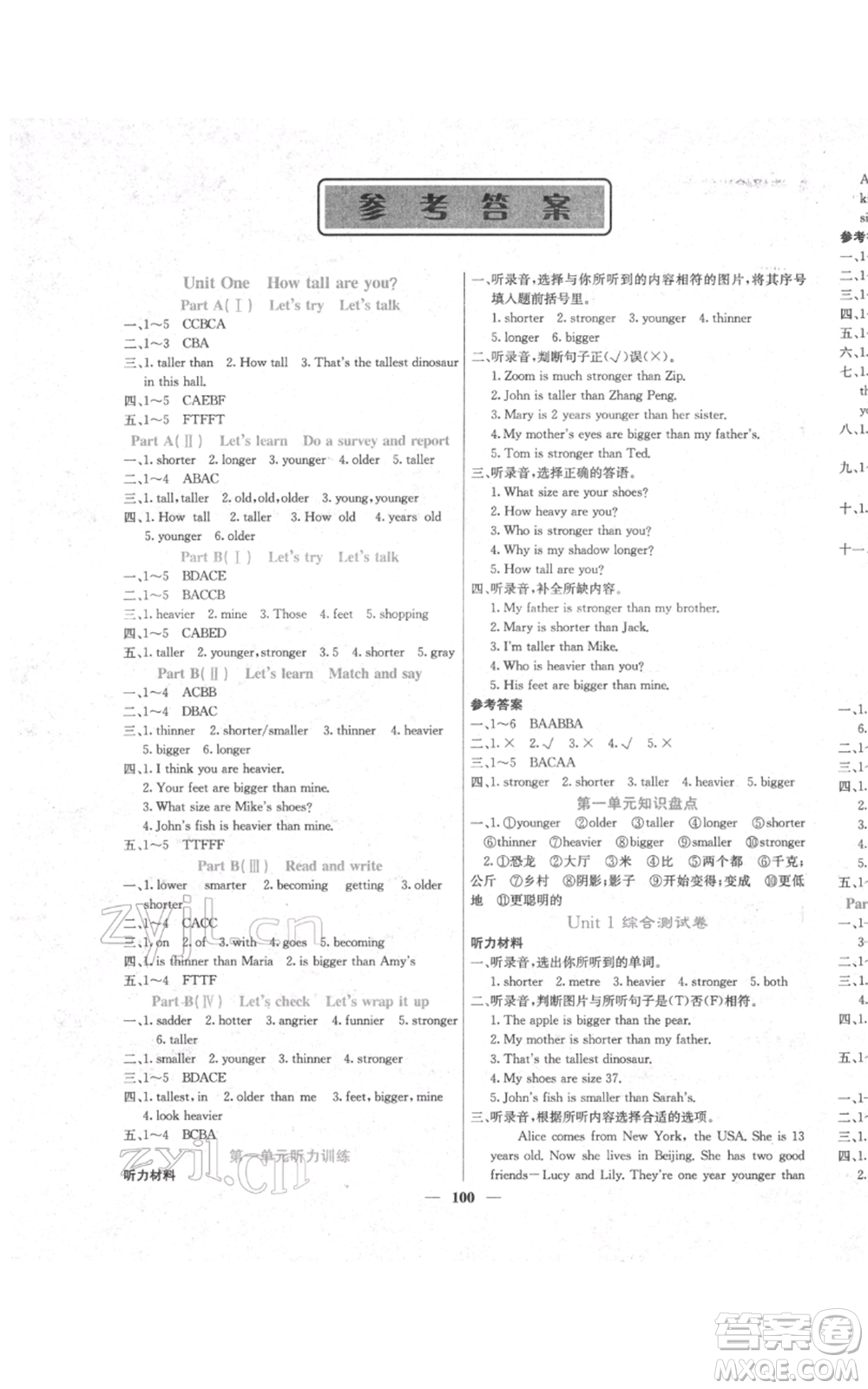 沈陽(yáng)出版社2022課堂點(diǎn)睛六年級(jí)英語(yǔ)下冊(cè)人教版參考答案