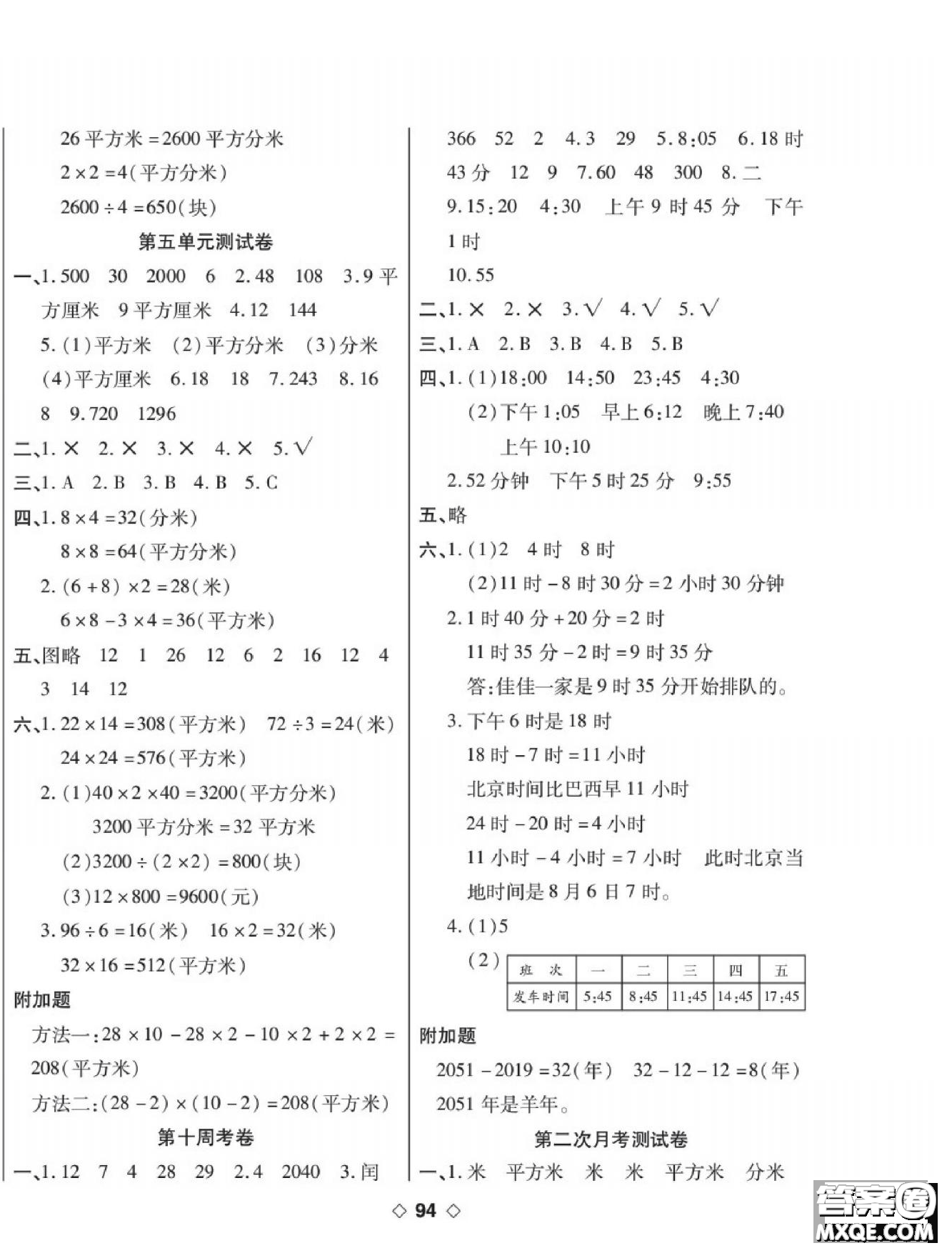 世界圖書(shū)出版公司2022考易百分百周末提優(yōu)訓(xùn)練數(shù)學(xué)3年級(jí)下RJ人教版答案