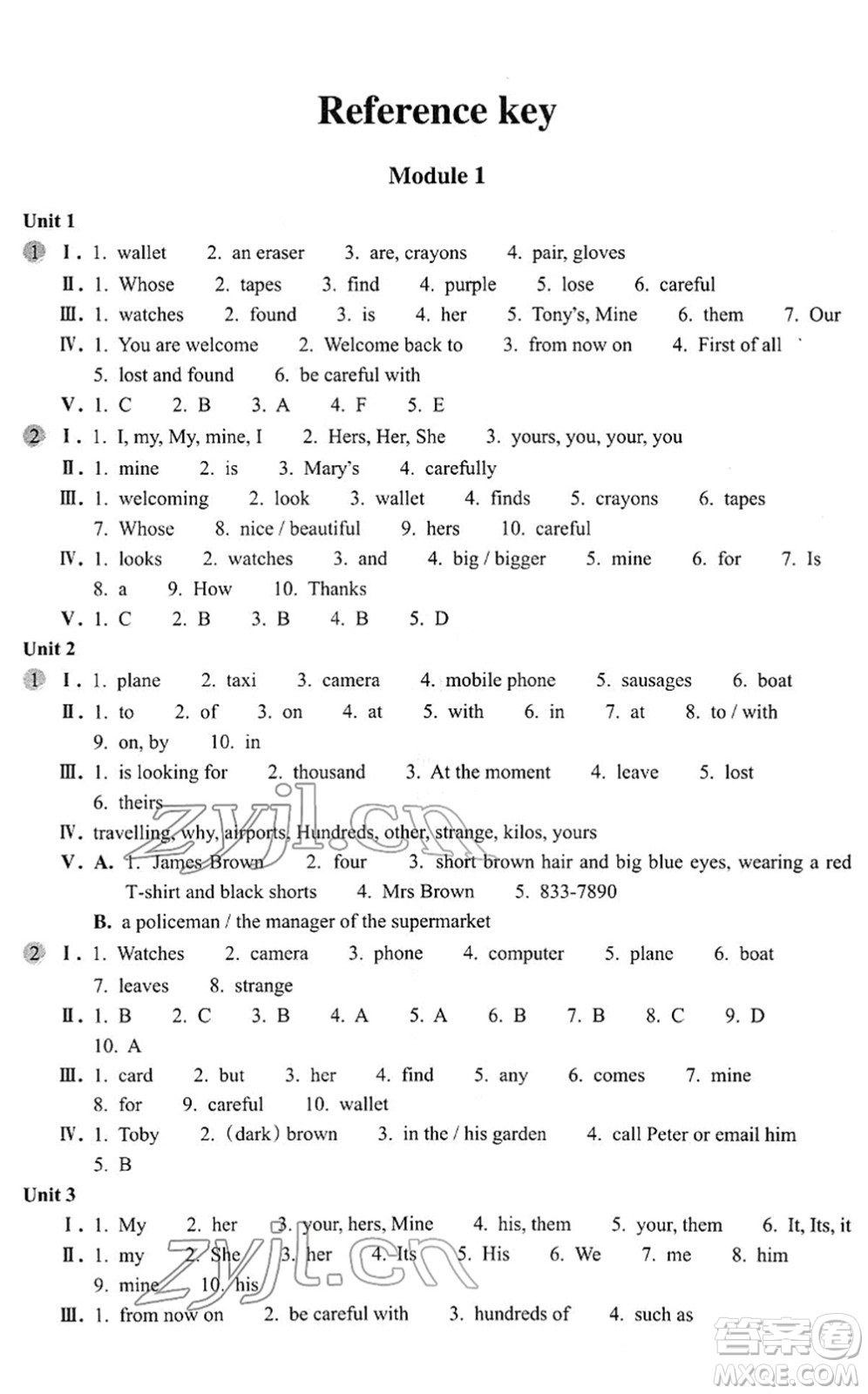 浙江教育出版社2022英語(yǔ)作業(yè)本七年級(jí)下冊(cè)W外研版AB本答案