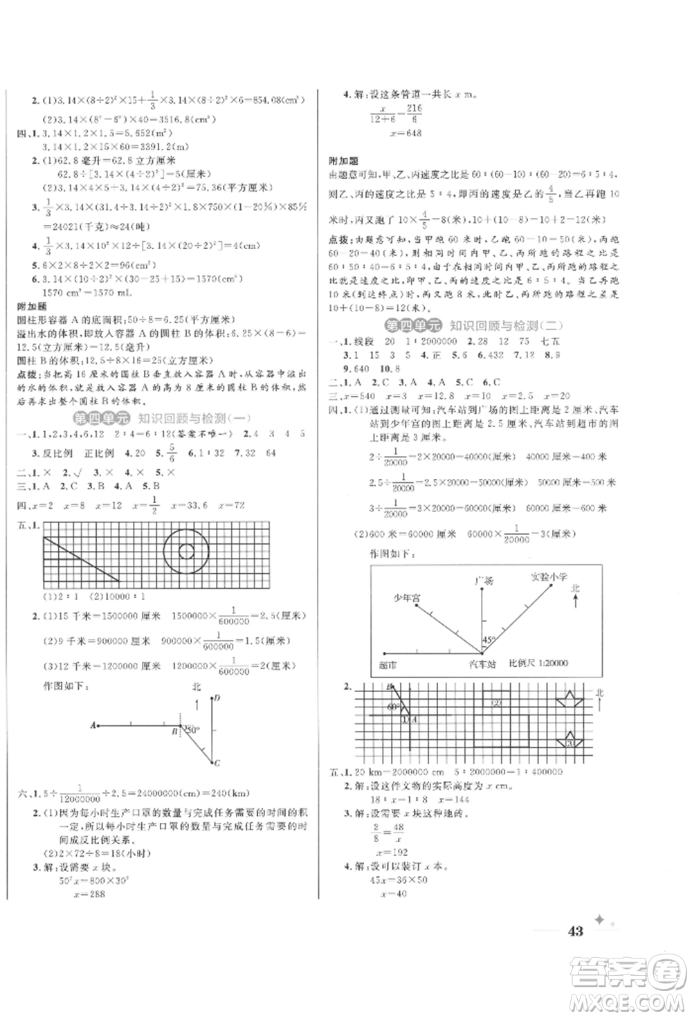 沈陽(yáng)出版社2022黃岡名卷六年級(jí)數(shù)學(xué)下冊(cè)人教版參考答案