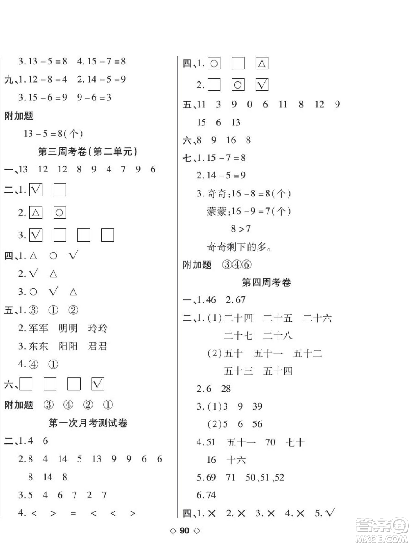 世界圖書(shū)出版公司2022考易百分百周末提優(yōu)訓(xùn)練數(shù)學(xué)1年級(jí)下BS北師版答案