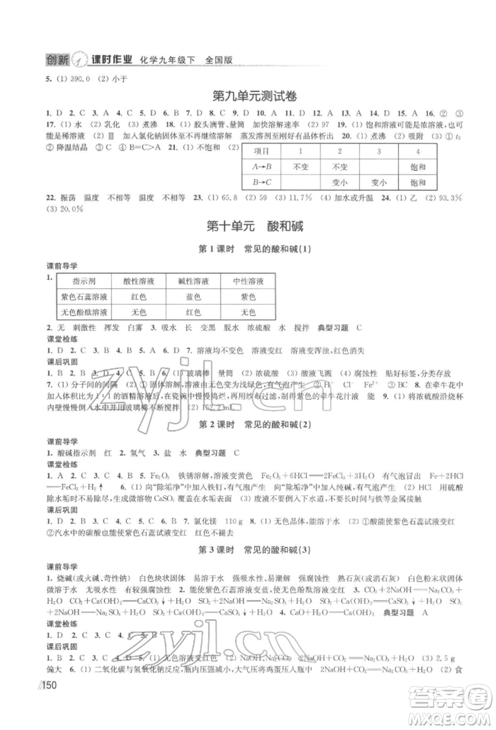 江蘇鳳凰美術(shù)出版社2022創(chuàng)新課時作業(yè)九年級化學(xué)下冊全國版參考答案