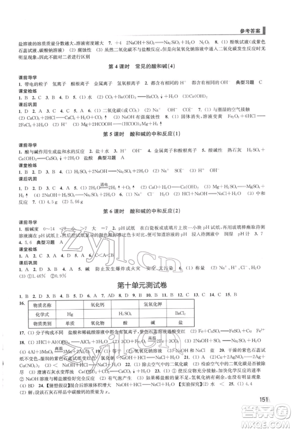 江蘇鳳凰美術(shù)出版社2022創(chuàng)新課時作業(yè)九年級化學(xué)下冊全國版參考答案