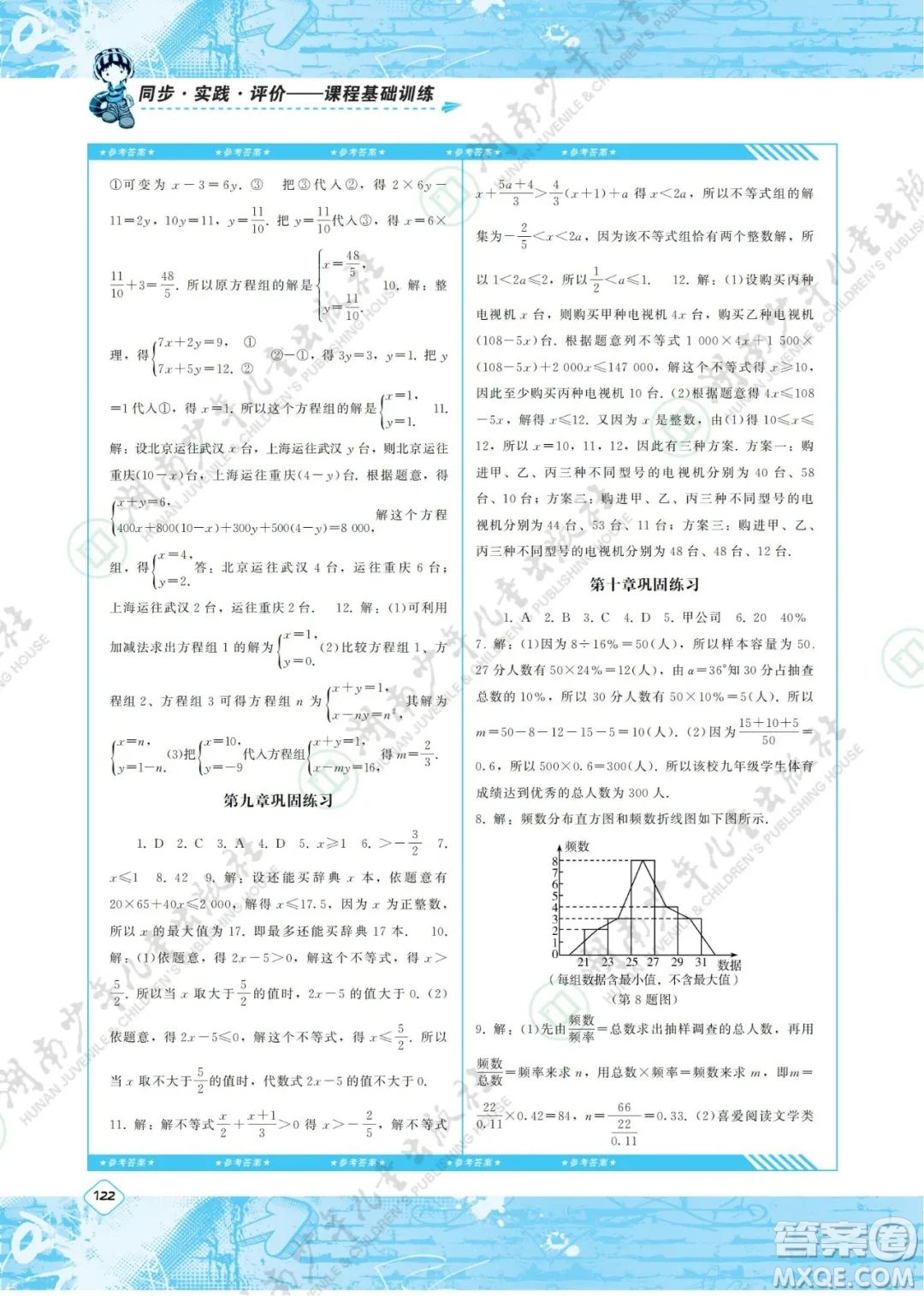 湖南少年兒童出版社2022課程基礎(chǔ)訓(xùn)練七年級數(shù)學(xué)下冊人教版答案