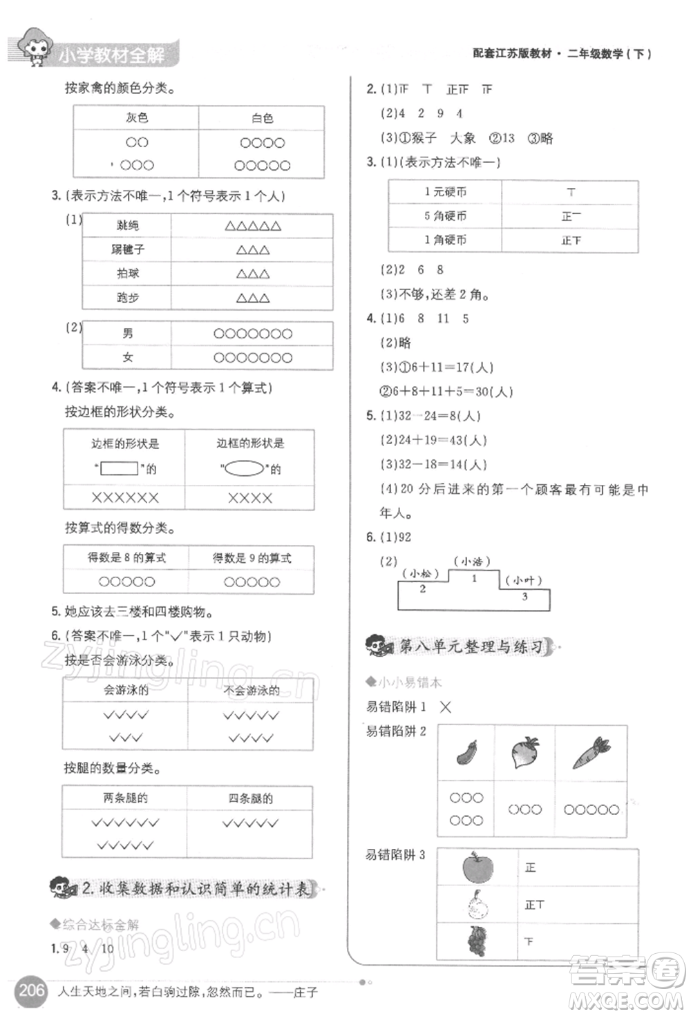 陜西人民教育出版社2022小學(xué)教材全解二年級數(shù)學(xué)下冊江蘇版參考答案