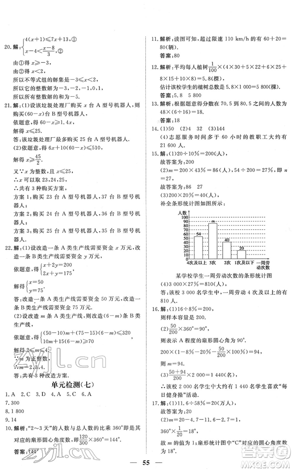 青海人民出版社2022新坐標(biāo)同步練習(xí)七年級數(shù)學(xué)下冊人教版青海專用答案