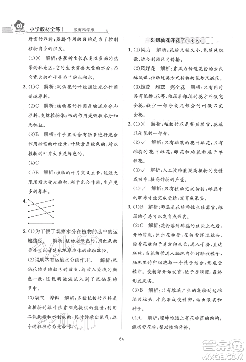 陜西人民教育出版社2022小學(xué)教材全練四年級(jí)科學(xué)下冊(cè)教育科學(xué)版參考答案