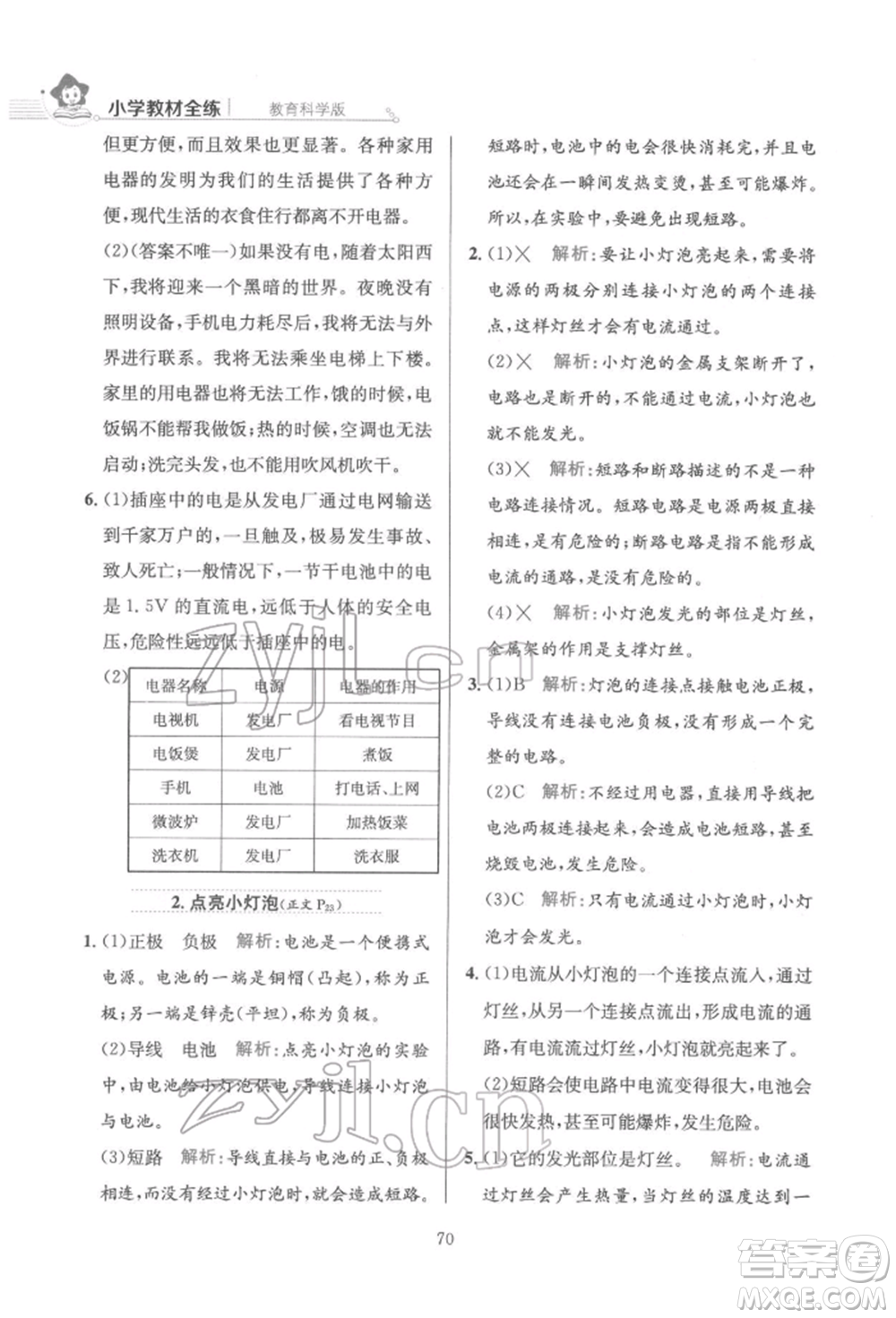 陜西人民教育出版社2022小學(xué)教材全練四年級(jí)科學(xué)下冊(cè)教育科學(xué)版參考答案