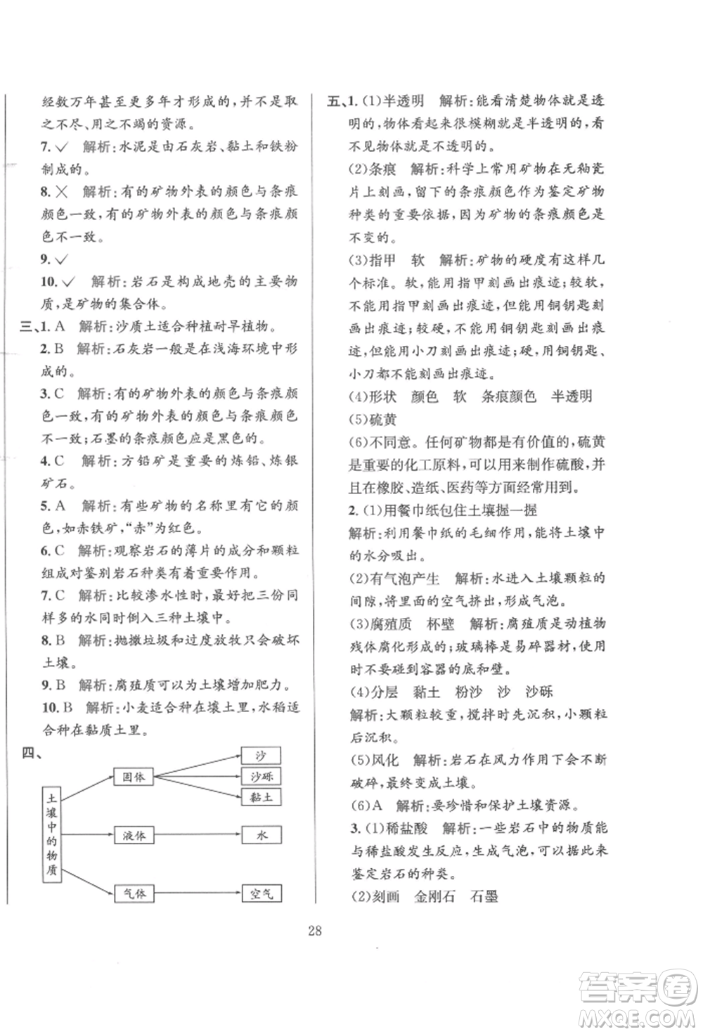 陜西人民教育出版社2022小學(xué)教材全練四年級(jí)科學(xué)下冊(cè)教育科學(xué)版參考答案