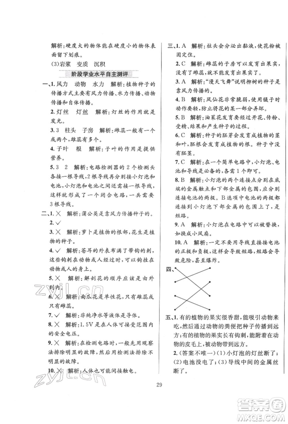 陜西人民教育出版社2022小學(xué)教材全練四年級(jí)科學(xué)下冊(cè)教育科學(xué)版參考答案