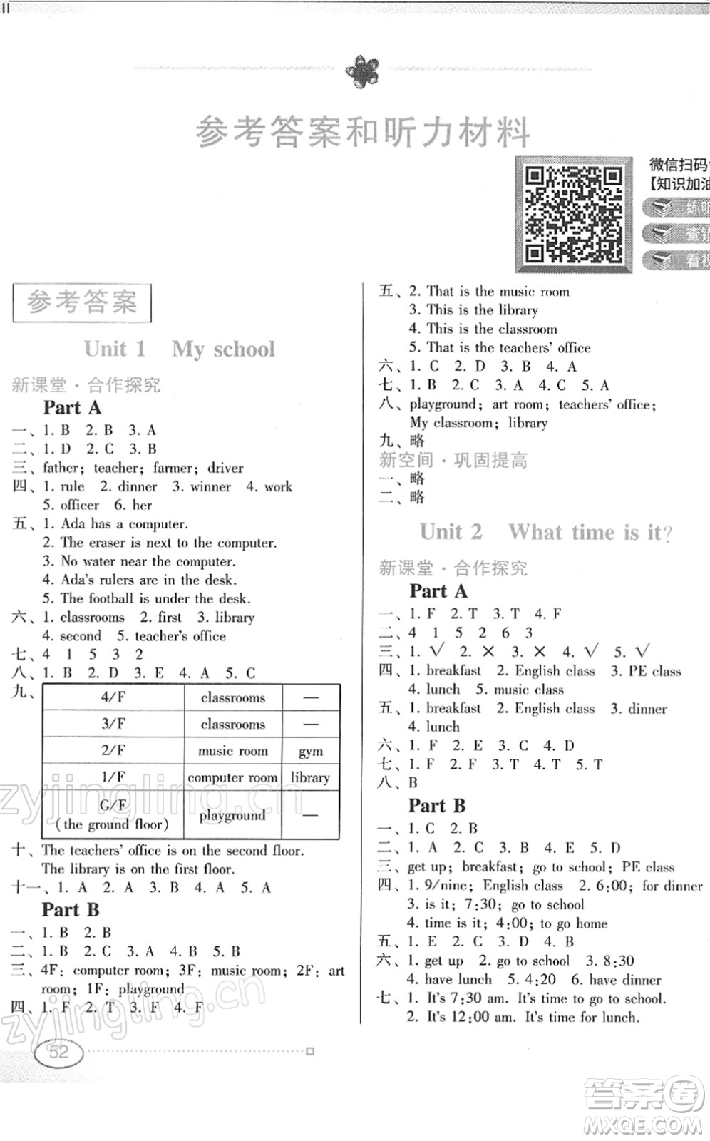 廣東教育出版社2022南方新課堂金牌學案四年級英語下冊人教版答案