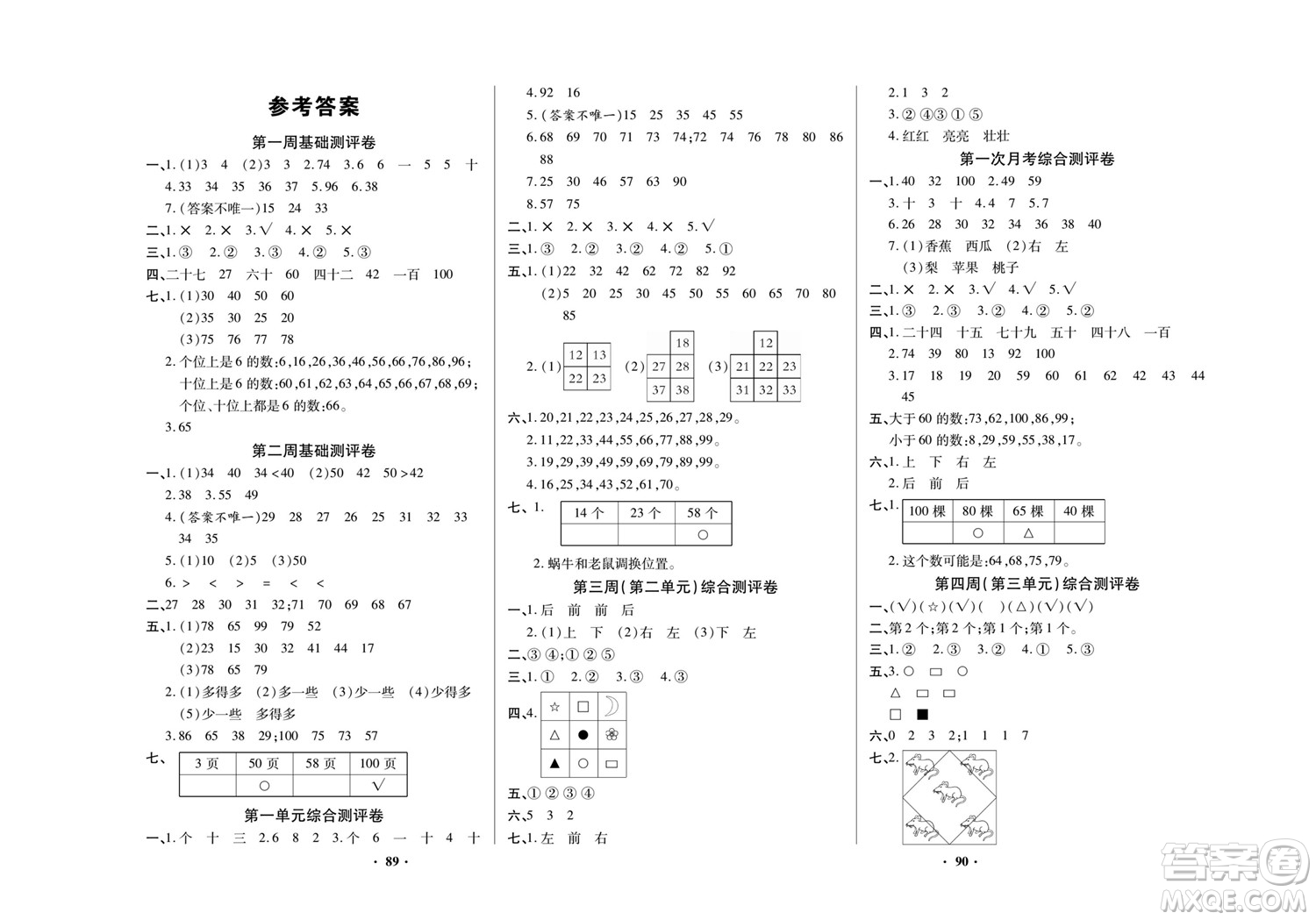 北方婦女兒童出版社2022聚優(yōu)練考卷數(shù)學(xué)一年級下冊XS西師版答案