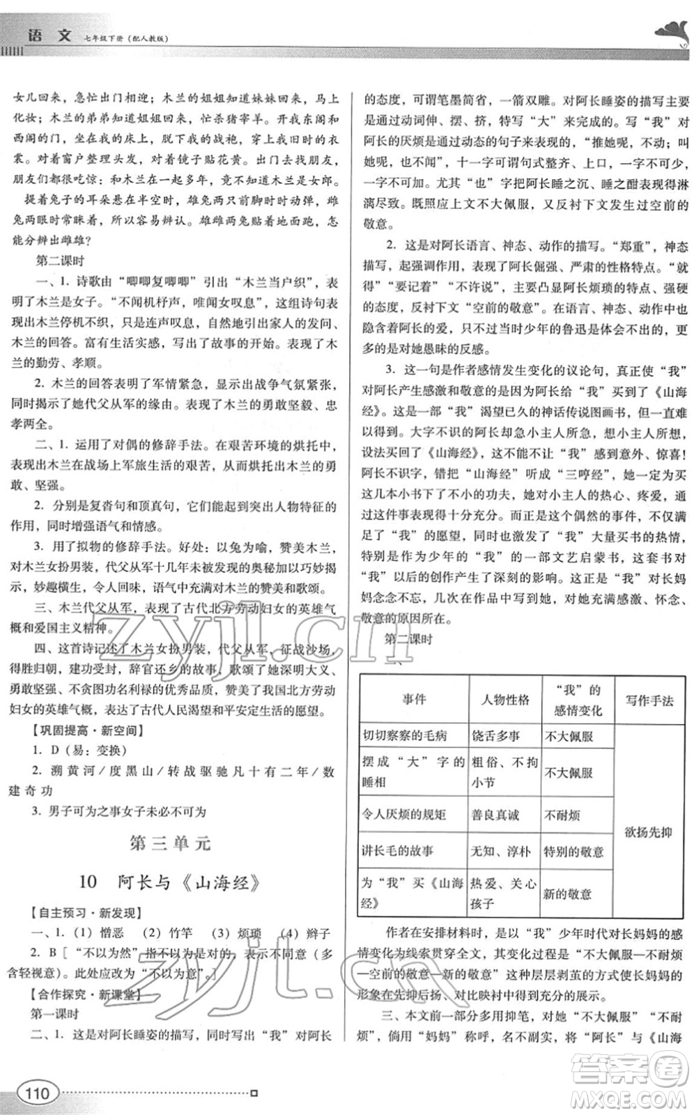 廣東教育出版社2022南方新課堂金牌學(xué)案七年級語文下冊人教版答案