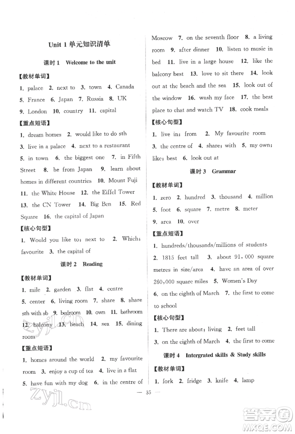 江蘇人民出版社2022創(chuàng)新課時作業(yè)本七年級英語下冊譯林版參考答案